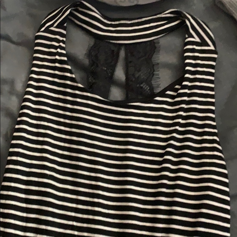 Long striped empire wait dress lacy back - Picture 3 of 5